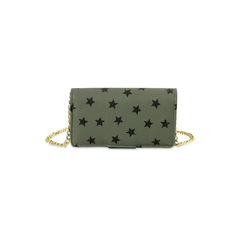 NWT No Boundaries Women’s Faux Green Black Stylish Leather Phone Crossbody‎ Bag
